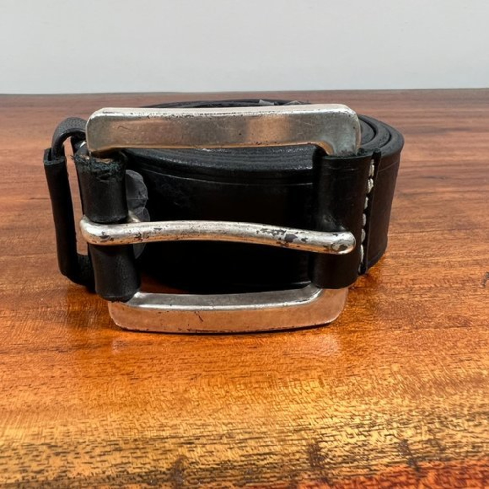 REMO TULLIANI Black Genuine Leather Belt‎ with Silver Buckle (50)